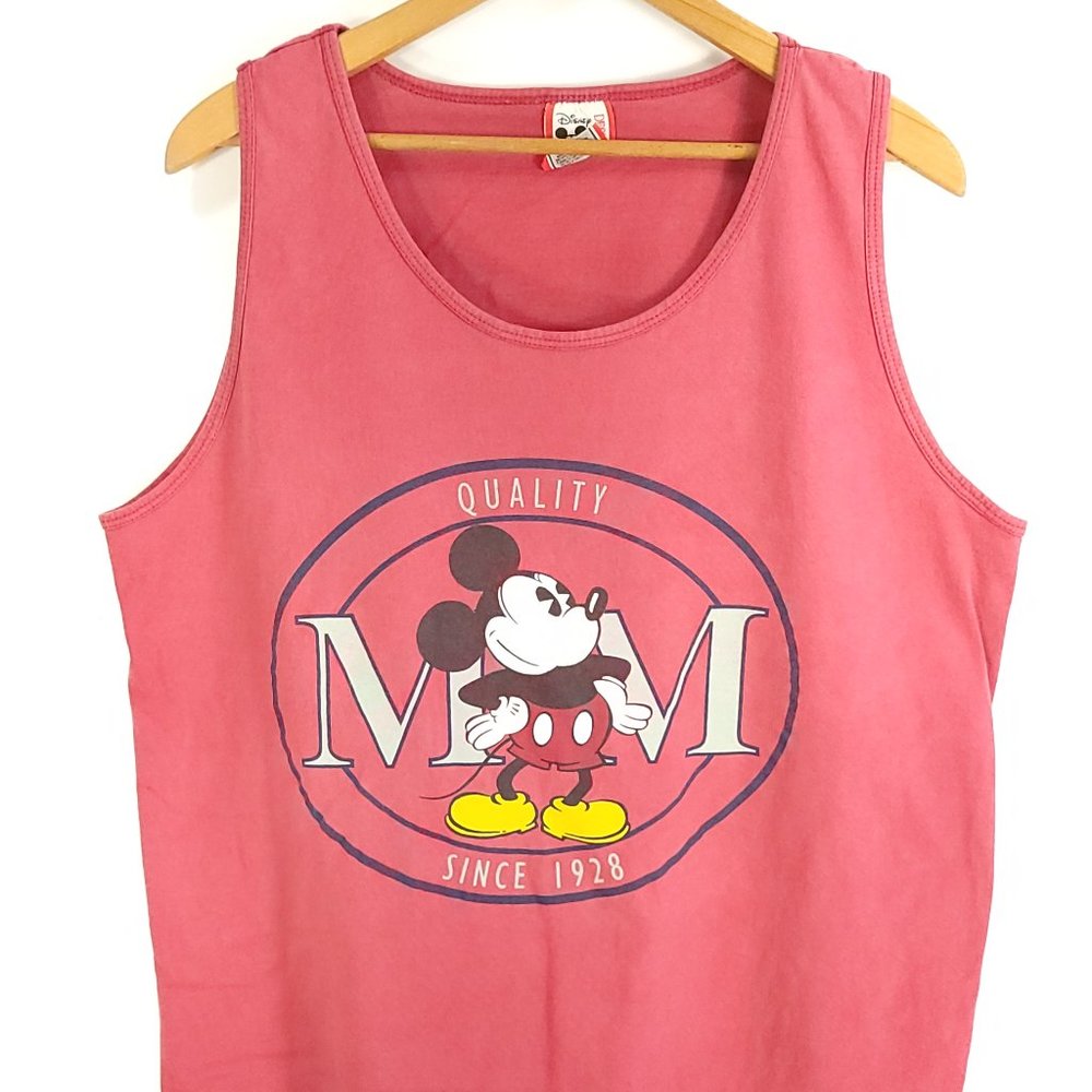 Vtg Mickey Mouse Graphic Tank Top Shirt Men's XL Faded Red Disney Designs 90s